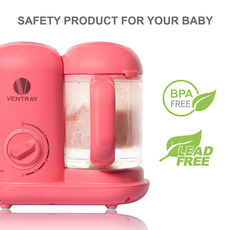 Machine à aliments pour bébé VENTRAY BabyGrow 100, cuiseur à vapeur sans BPA et mélangeur, Rose