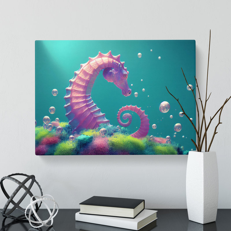 Seahorse Bubbles - Wrapped Canvas, 40cm H x 60cm W x 3cm D