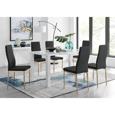 Ensemble de table de salle à manger rectangulaire 6 places avec chaises rembourrées en similicuir Eubanks