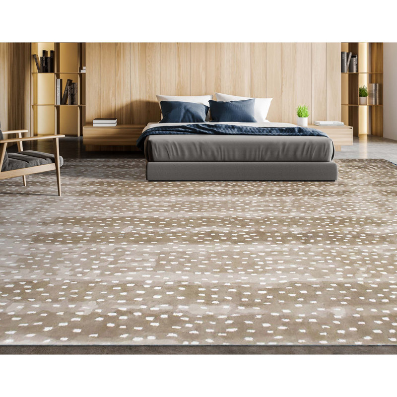 Hand Knotted Wool Striped Area Rug in Beige/Brown, Rectangle 9' x 12'