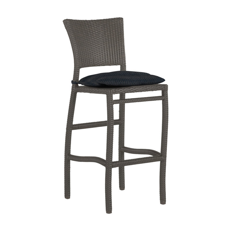 Skye 30" Patio Bar Stool with Cushion, No Welt, Linen Chambray, Slate Gray