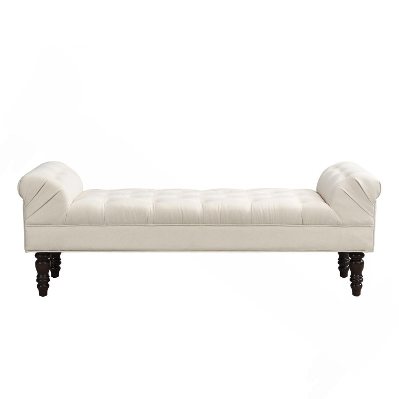 Button-Tufted Upholstered End Of Bed Bench With Rolled Arms For Bedroom Living Room Entryway, Beige