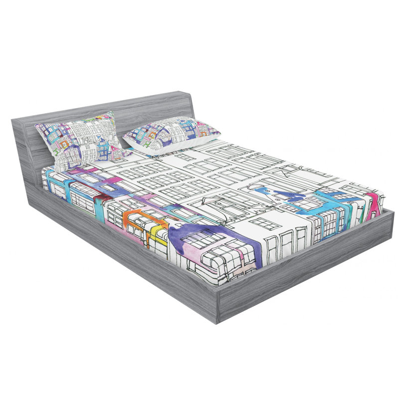 Microfiber Patterned Fitted Sheet, Queen Fitted Sheet with 2 Pillowcases
