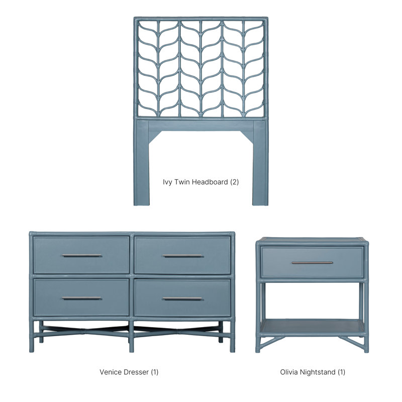 Ivy Four Piece Bedroom Set, Light Blue, Twin, 4 Pcs: 2 Headboards, Dresser, Nightstand