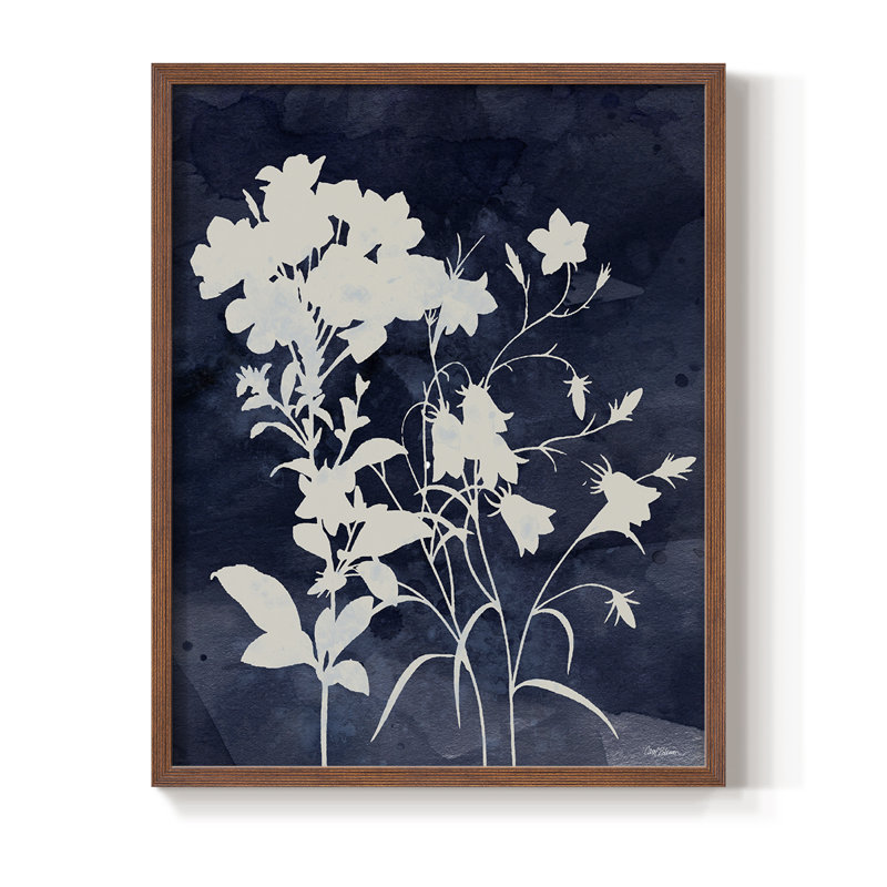 Indigo Botanical II Revisited Framed Print - Solid Wood, Walnut, 30" H x 24" W