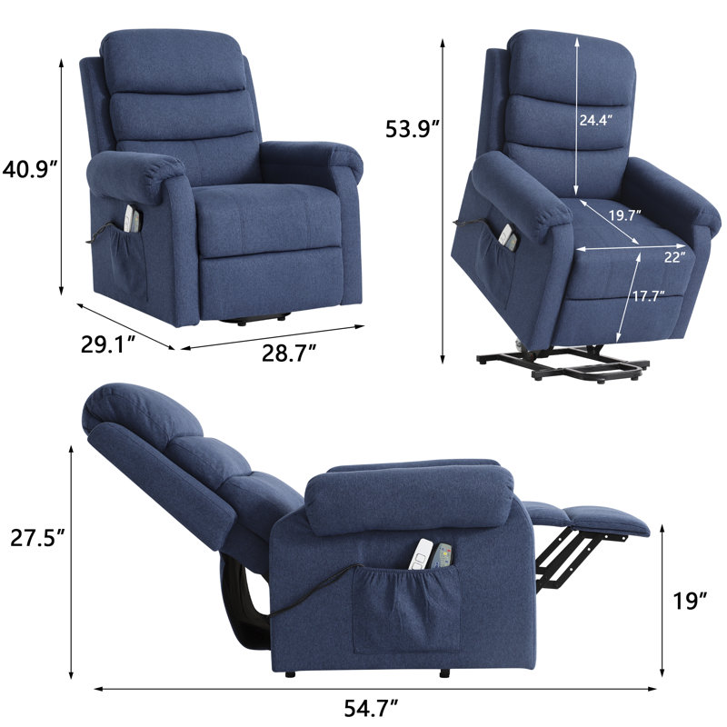Upholstered Heated Massage Chair, Navy Blue Polyester Blend