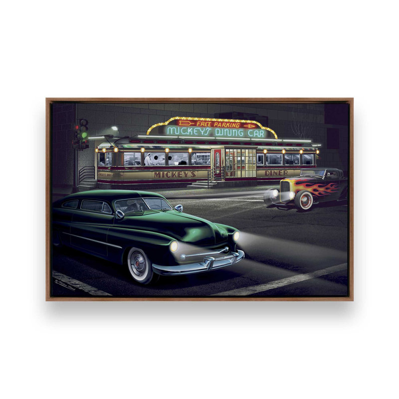 Midnight At Mickey’S, H 32,75 po x l 48,75 po, Cadre flottant, Noyer