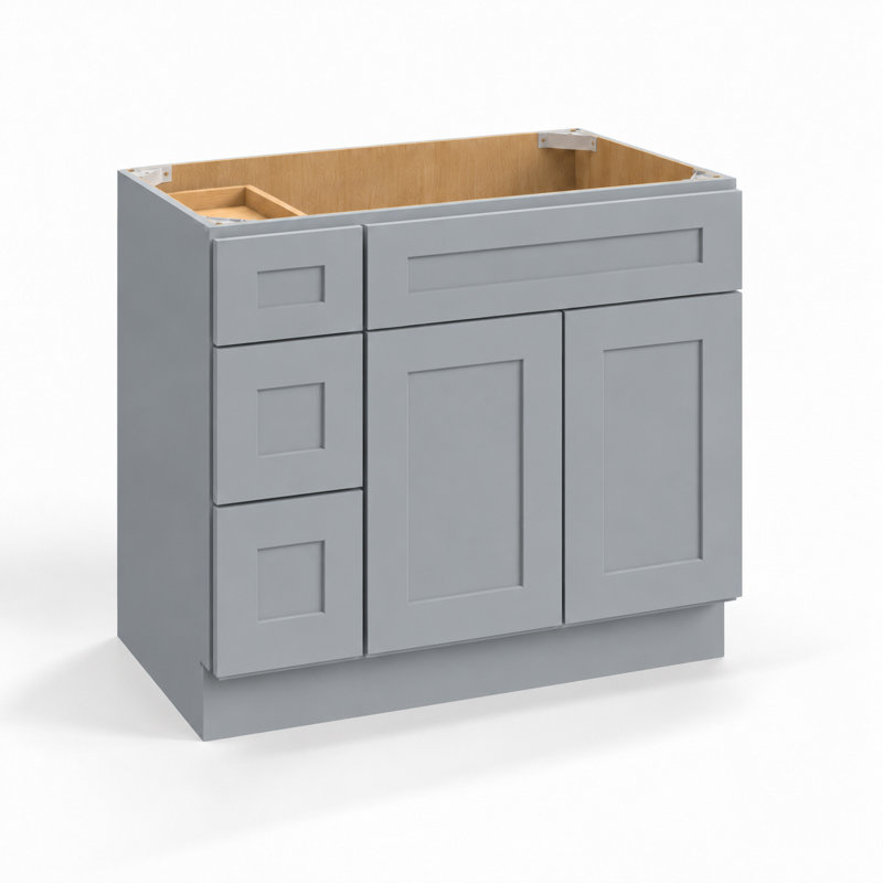 Armoire combinée avec meuble-lavabo gris Shaker 1800cabinets, 36", Tiroirs à gauche