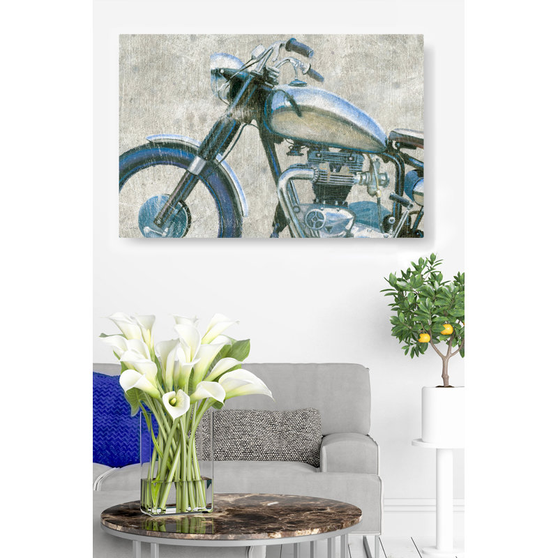 Moto rétro, chrome, texture, grunge, noir, argent, brun clair, gris, profil 3/4, crème., H 24 po x l 48 po x P 1,5 po