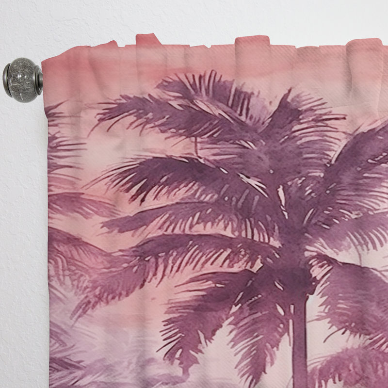 Kai Vintage Pink Palm Trees Shadows I - Traditional Curtain - Velvet Room Darkening - 1 panel, 52" W x 90" L