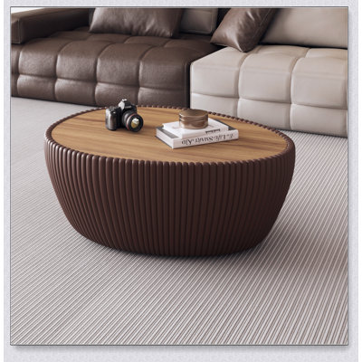 Goose Egg-Shaped Marble Top Leather Coffee Table, Modern And Durable For Living Room Elegance
