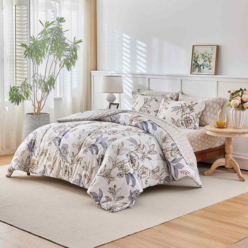 Queen Floral Microfiber Reversible Bed in a Bag Set