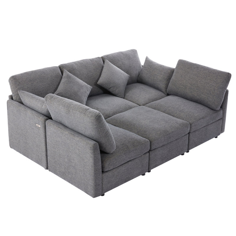 86.6" Sectional Sofa Modular Sofa U-Shaped Sofa Couch Sofa Bed L-Shaped Sofa With A Movable Ottoman And Two USB Ports For Living Room(Old SKU:N719S001680E), Grey