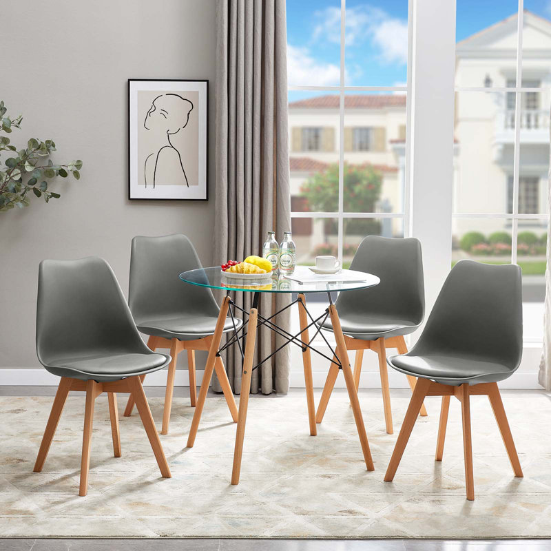 5-Piece Dining Table Set, Round Glass Dining Table With Plastic Dining  Chairs (Clear) Gray/Oak