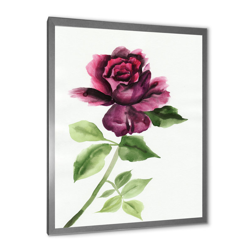 Rose rouge avec bourgeons - Art mural sur toile traditionnel, H 24 po x l 36 po x P 1 po, Toile argentée avec cadre photo