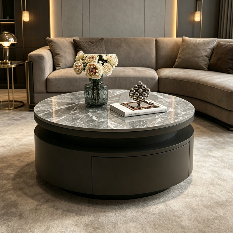 Byerly, 13.77" H x 31.49" W x 31.49" D, Grey Top/Black Base, Granite