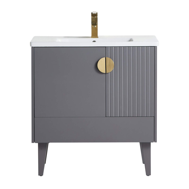 Ensemble de meuble-lavabo simple 30 po Saimah, Laiton satiné, Gris roche