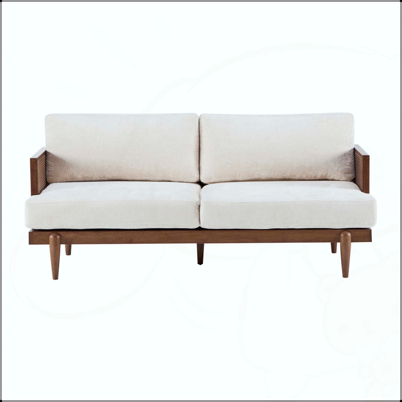 Canapé 72 places à accoudoirs carrés 72 po avec tissage rotin, Walnut Boucle, Brown