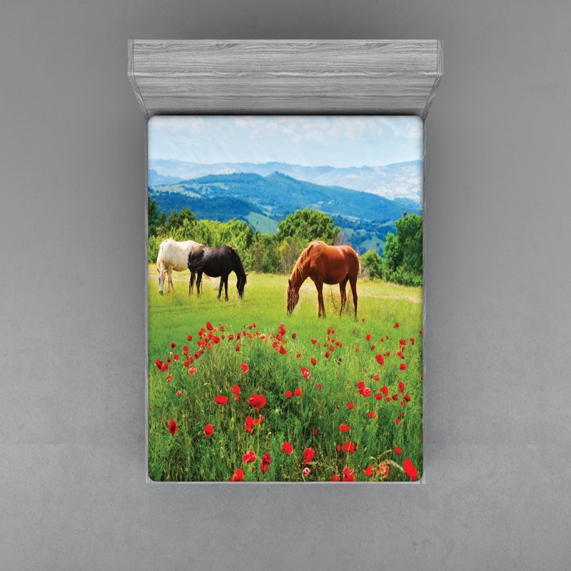 Horse and Rural Landscapes Microfibre Jersey Knit Fitted Sheet, European Kingsize (160 x 200cm)