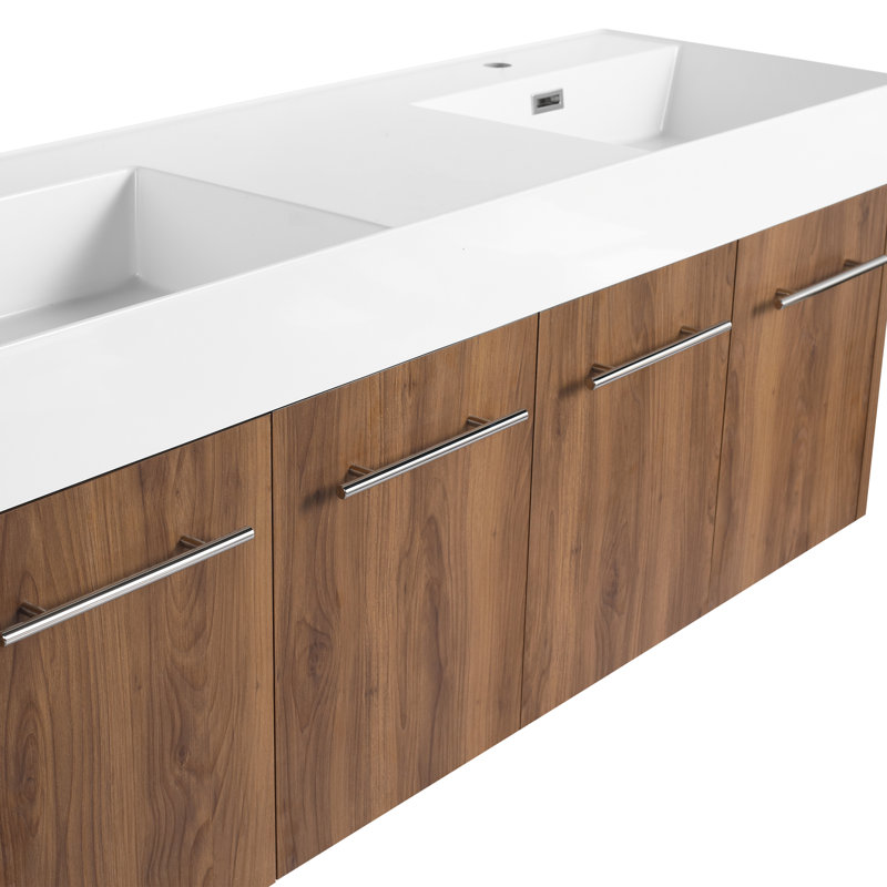 60" Bathroom Vanity with Sink, 60 Inch Floating Vanity, Double Sink Wall Mounted Vanity Combo, Modern Bathroom Vanity Set with 4 Doors and Resin Basin Sink