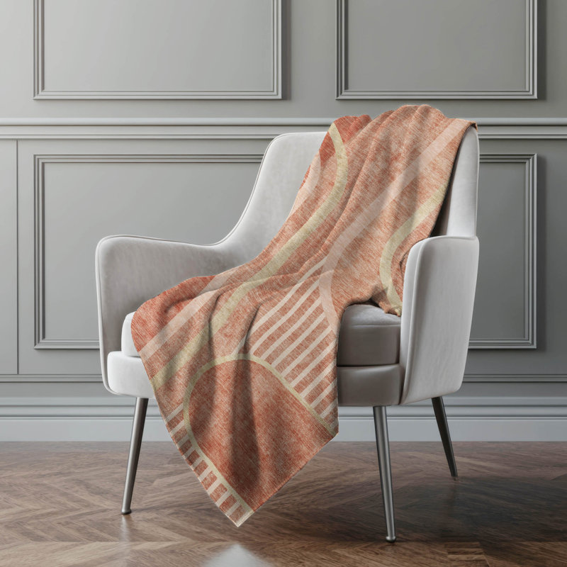 Jeté Art déco en sherpa Addison, Saumon géométrique 1