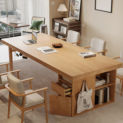 Bureau rectangulaire brun en bois massif avec 1 tiroir