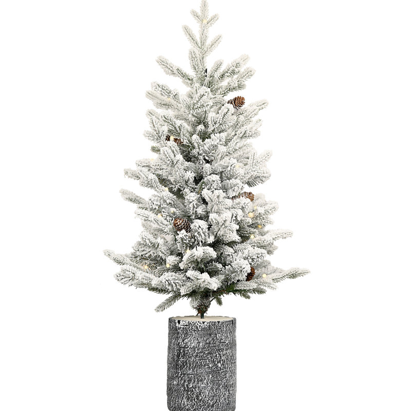 Arbre de Noël 2 pi avec base en pot, 30 lumières DEL chaudes, 189 pointes, branches en PE + PVC avec 3 pommes de pin - petit arbre de Noël pré-éclairé pour la table, l'entrée ou la décoration intérieure