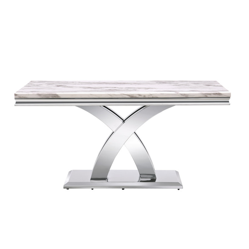 Roycroft Rectangular Faux Marble Top with Stainless Steel Base Dining Table