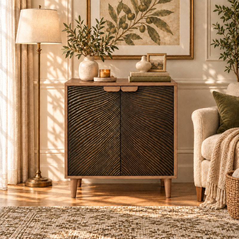 Armoire de rangement à 2 portes avec poignées en bois Asante Vintage