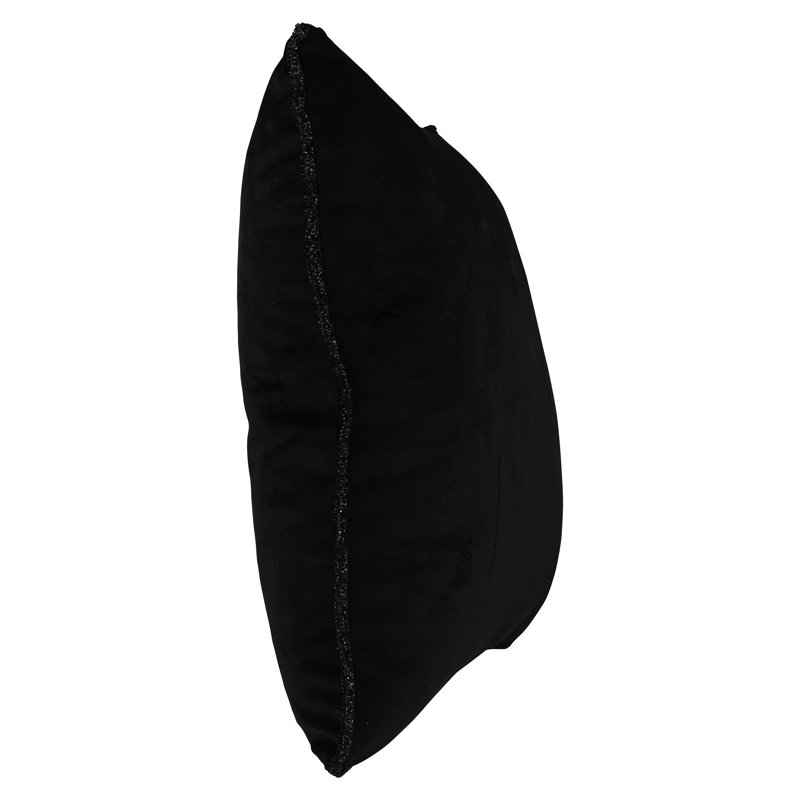 Coussin de bordure Sparkles Home Velours avec bordure en strass | Insertion de plumes, H 16 po x l 16 po, Noir