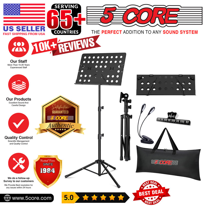 Adjustable Black Metal Tripod Music Stand with Large Tray