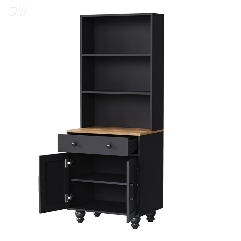 Storage Cabinet with Adjustable Shelves, 5 Tier Bookshelf with Drawer, Black