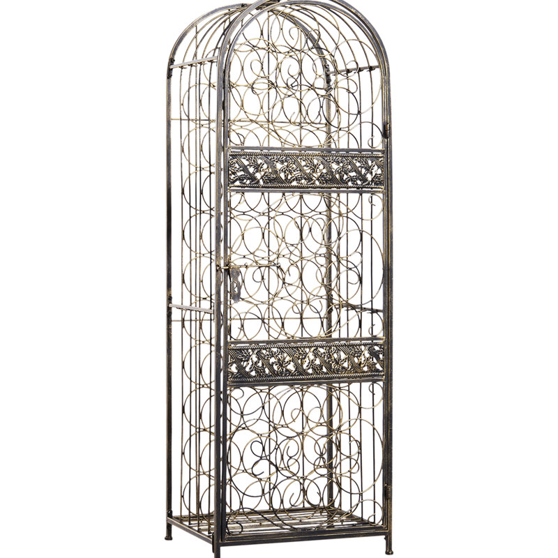 Lockable Wrought Iron Wine Shelf - Antique Bronze, Holds 45 Bottles, Robust Build, 18.06"w X 14.63"d 52"h Rack With Lock Modern Touch,