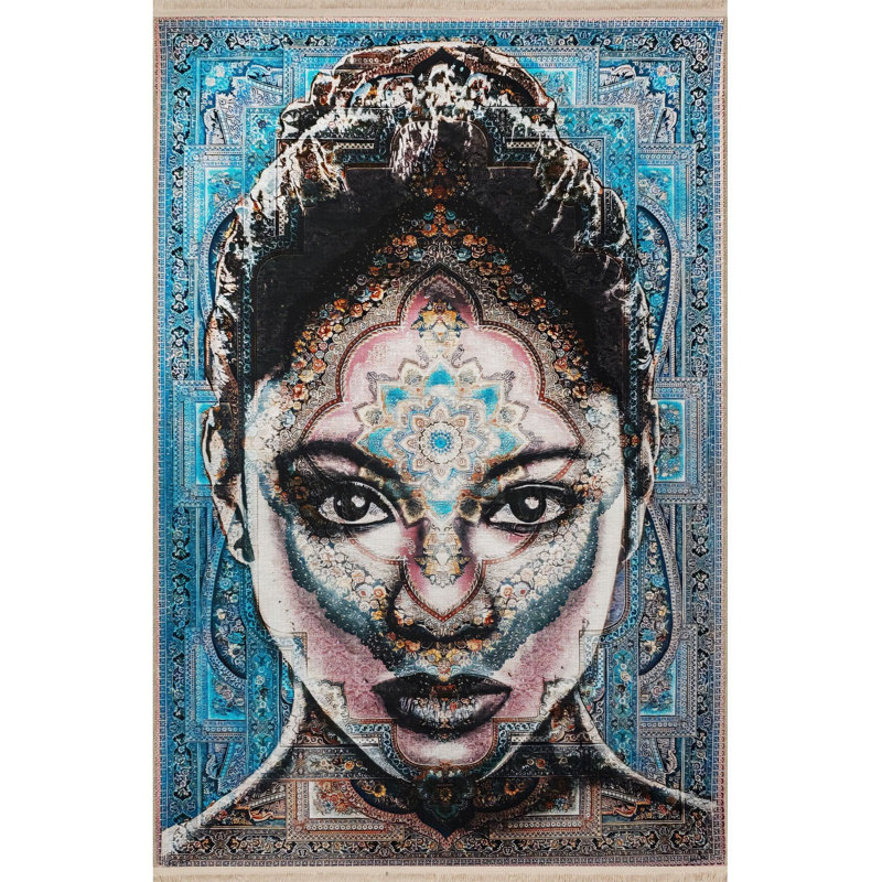 Tapis bleu lavable à motif abstrait bleu, Sous-tapis rectangulaire de 3 pi 3 po x 4 pi 11 po