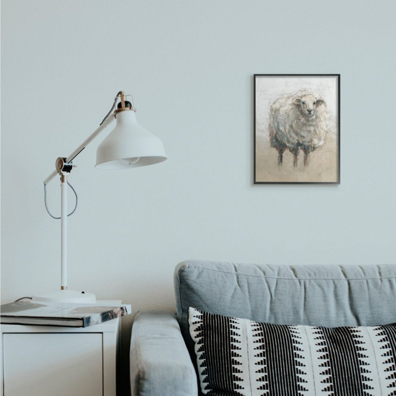 «Fluffy Sheep Farm Animal Beige Tan» par Ethan Harper, reproduction d'art, H 14 po x l 11 po, Giclée encadrée noir minuit