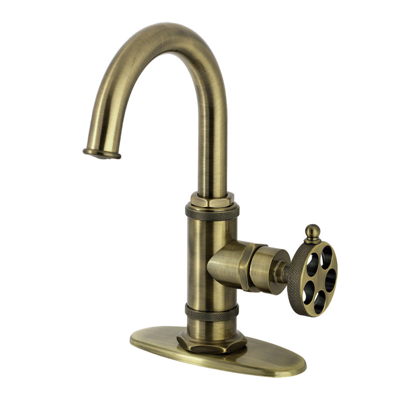 Kingston Brass Wendell Single-Handle 1-Hole Deck Mount Bathroom Faucet with Knurled Handle and Push Pop-Up Drain