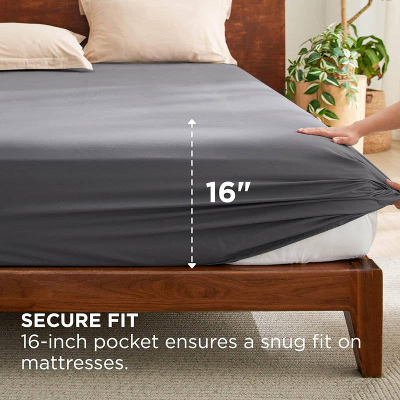 Drap-housse en coton, Gris foncé, Drap-housse de taille simple