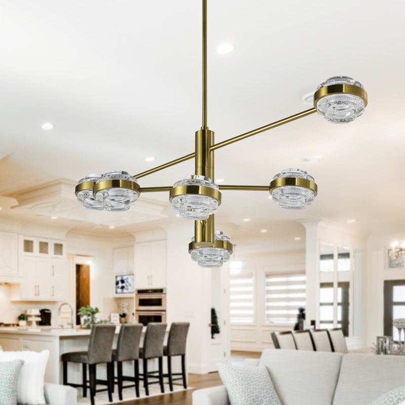 Milano 40-in 6-light ETL Certified Integrated LED Chandelier with Height Adjustable Rods, Antique Brass