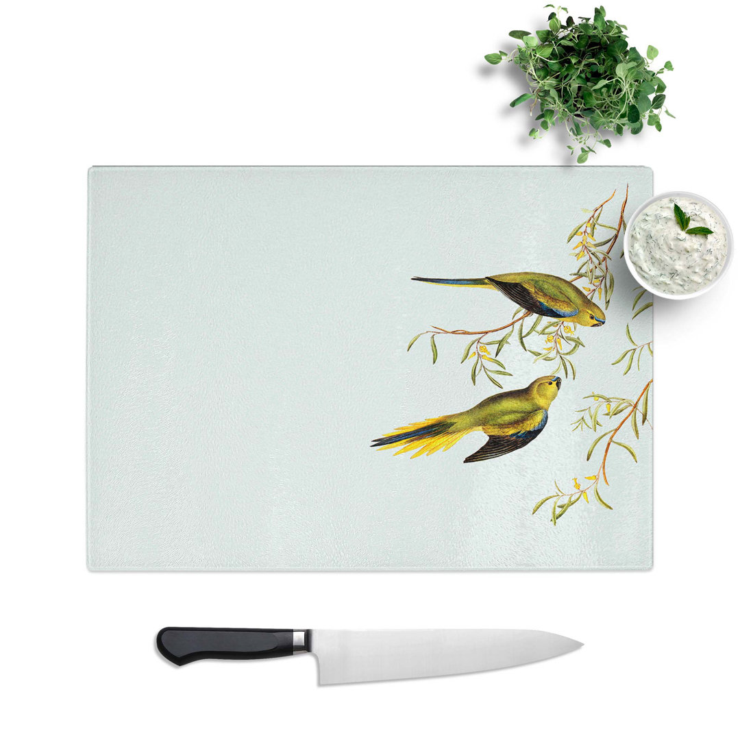 Glass Elegant Grass-Parakeets by Elizabeth Gould Chopping Board