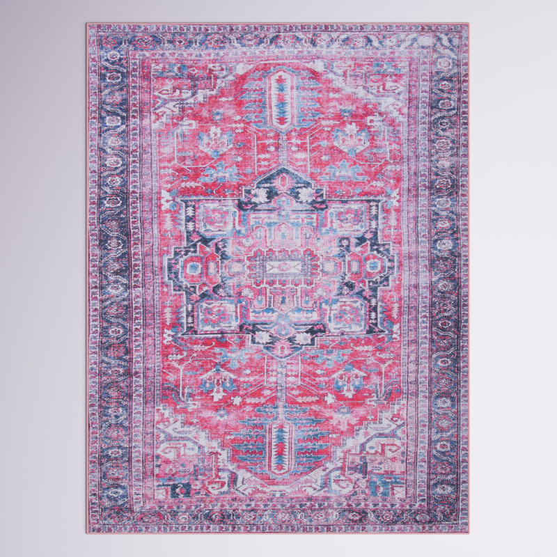Kingsford Oriental Navy/Pink Area Rug, Rectangle 8' x 10'