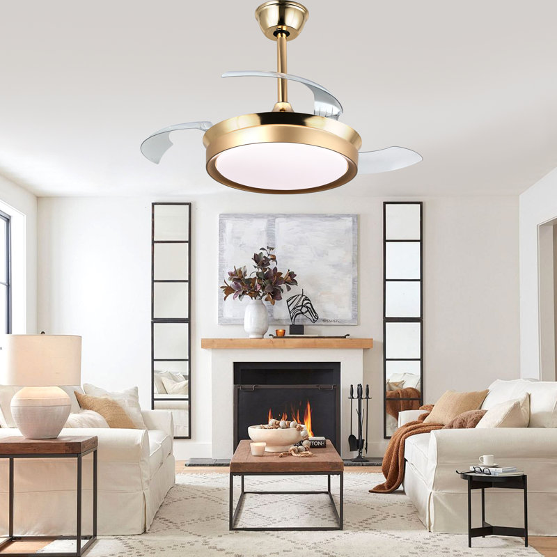 Ventilateur de plafond doré à 3 pales de 36 po avec lumières et télécommande, dernier ventilateur de moteur à courant continu à 6 vitesses pour salon, chambre à coucher
