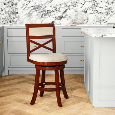 24" Counter Height X-Back Swivel Stool, Fabric Seat