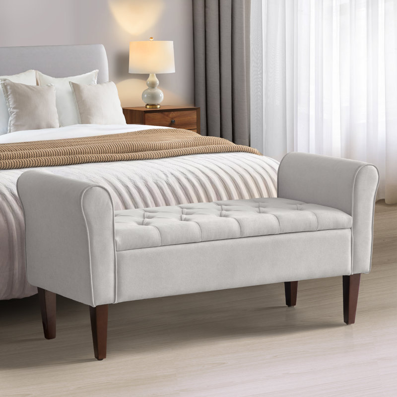 Banc de rangement en polyester touffeté, Gris clair, H 23,6 po x l 48 po x P 18,9 po