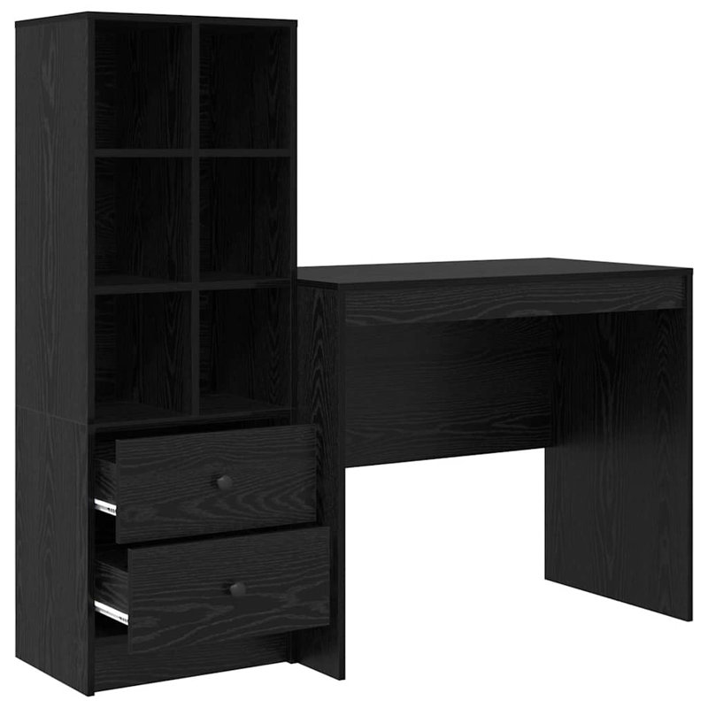 Desk With Storage With Drawer 2 Pcs 90 X 50 X 76 Cm, Black Oak
