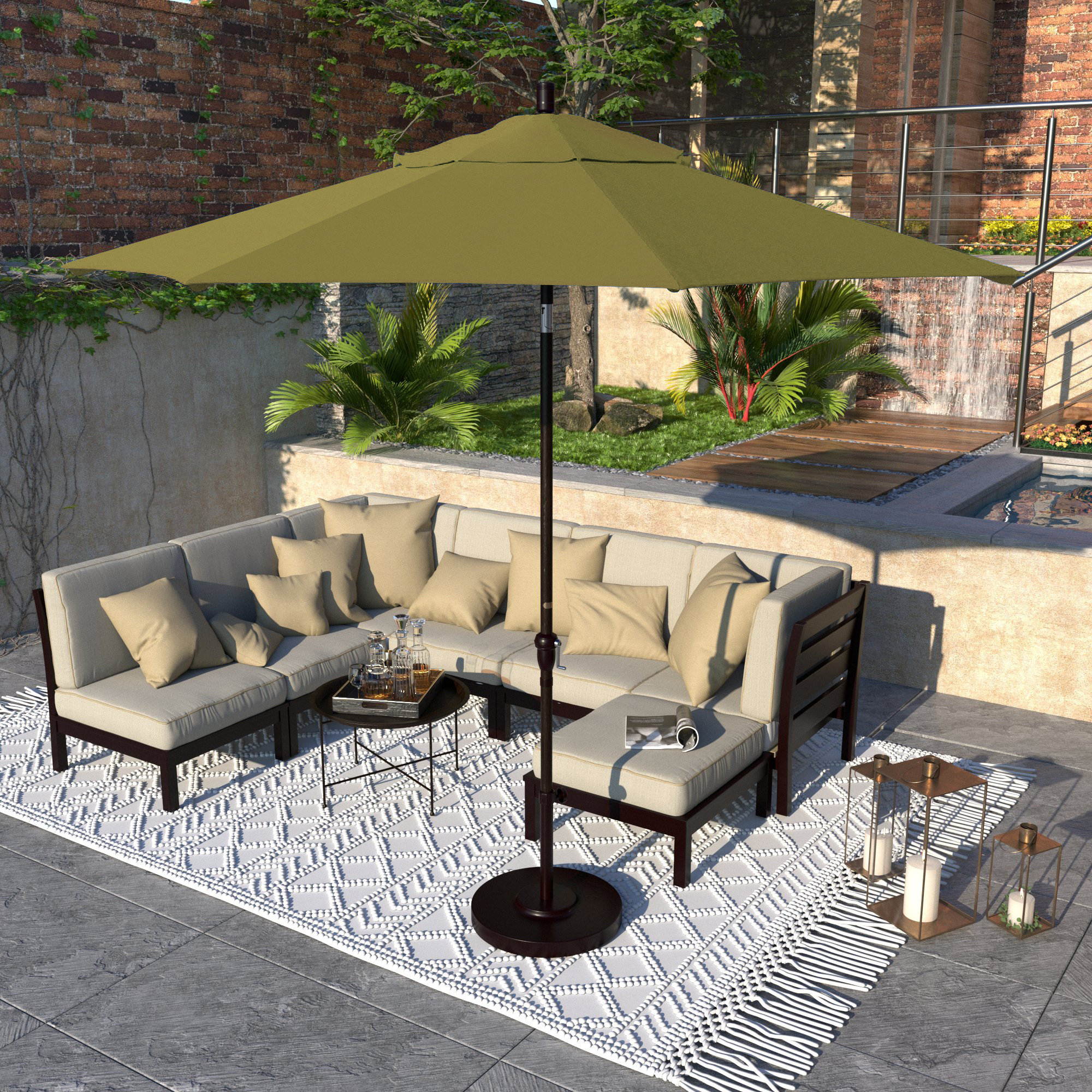 Camry 9-Foot Bronze Aluminum Market Patio Umbrella With Crank Lift And Autotilt In Sunbrella®