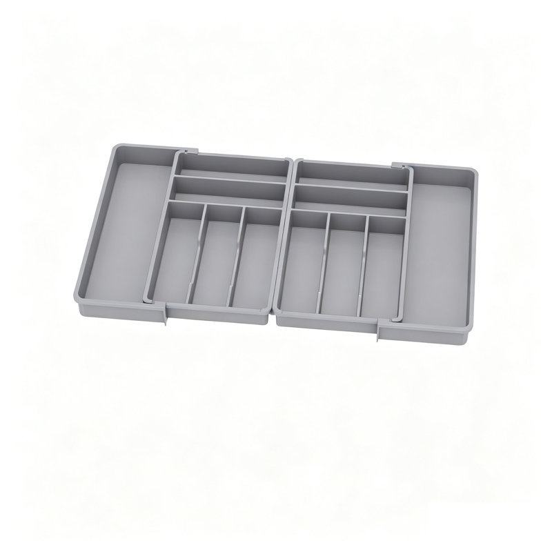 Cutlery Drawer Organsier, Extendable Utensil Tray for Kitchen, Silverware and Flatware Holder 12 Sections, Grey