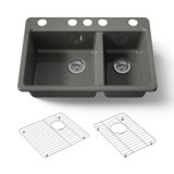 Riverby 33" Enameled Cast Iron Undermount Double Basin Kitchen Sink