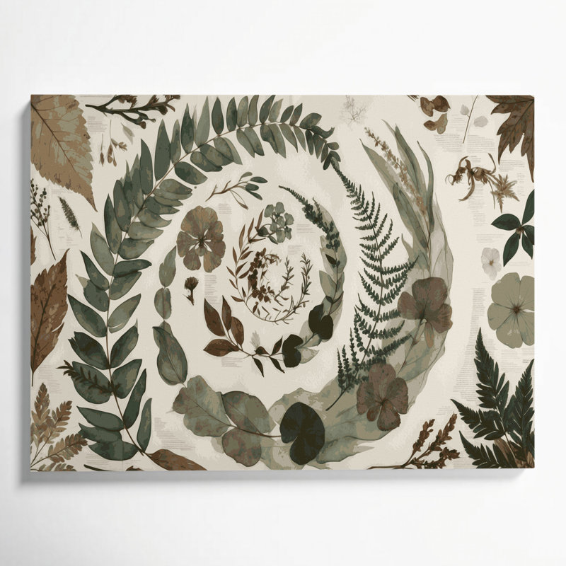 Art botanique sur toile beige, H 11 po x l 14 po