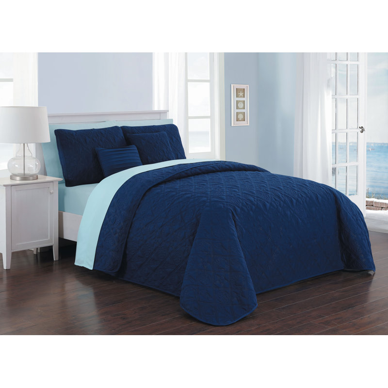 Ensemble de 9 pièces de surface Del Ray, Courtepointe grande taille + 8 pièces supplément, Bleu / Taupe