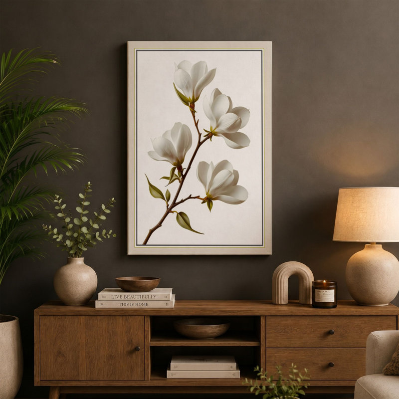 Flowering Branch Botanical - Wrapped Canvas, 24x16 - 61.0 x 40.6 cm, Cream Border